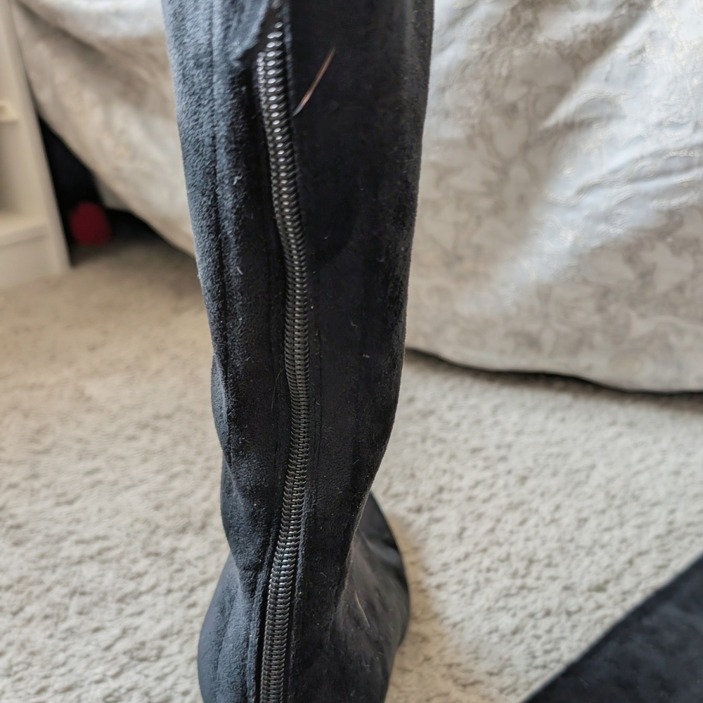 Black Knee-High Boots with Side Zipper